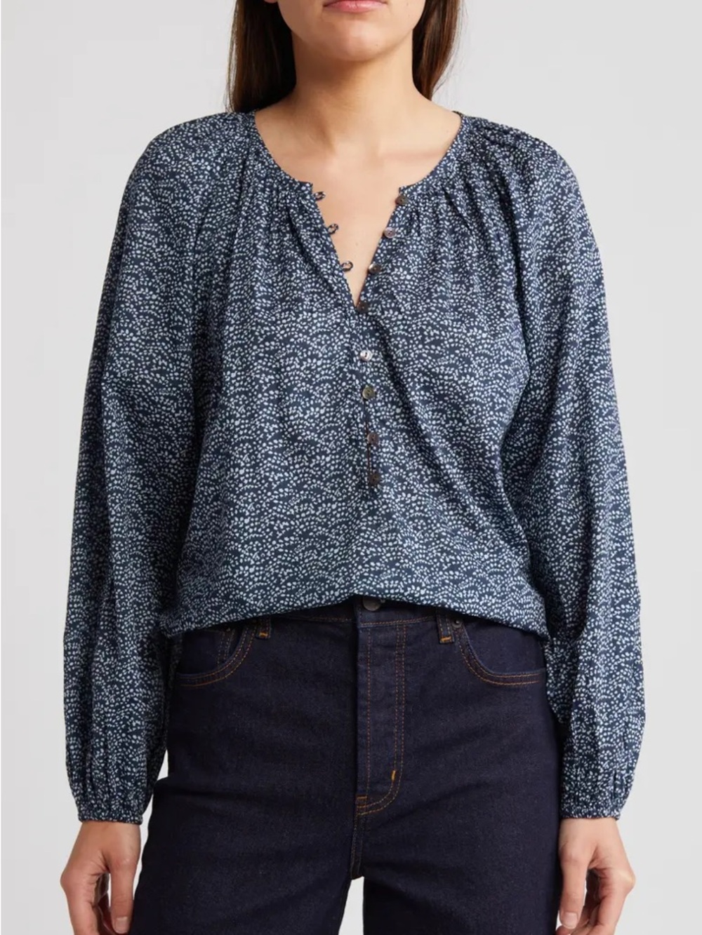 Rails Indi Print Cotton Balloon Sleeve Top in Midnight Dahlia